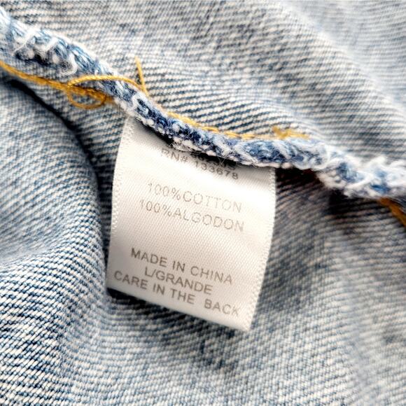 Love Tree Denim Blue Trucker Jacket 100% Cotton Long-sleeve Lace Up Women's Sz L - Picture 9 of 10